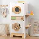 Wooden Washing Machine Playset，Kids Washer and Dryer Laundry Set, child-size