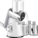 Rotary Cheese Grater with Handle, Kitchen Speed Hand Crank Vegetable Slicer, Potato Hash Brown Shredder Spinning Nut Grinder with 3 Replaceable Stainless Steel Drum Blades (White)