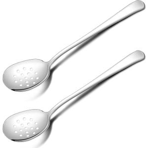 Cunhill 2 Pieces Stainless Steel Slotted Serving Spoon 8. 3 Inches Soup Spoon Colander with 16 Holes Strainer Skimmer for Cooking Buffet & Baking