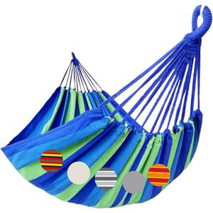 GOCAN Brazilian Double Hammock 2 Person Extra Large 220x160cm Total Length 330cm Load 500lb Canvas Cotton Hammock for Patio Porch Garden Backyard Lounging Outdoor and Indoor(Blue/Green) XXL