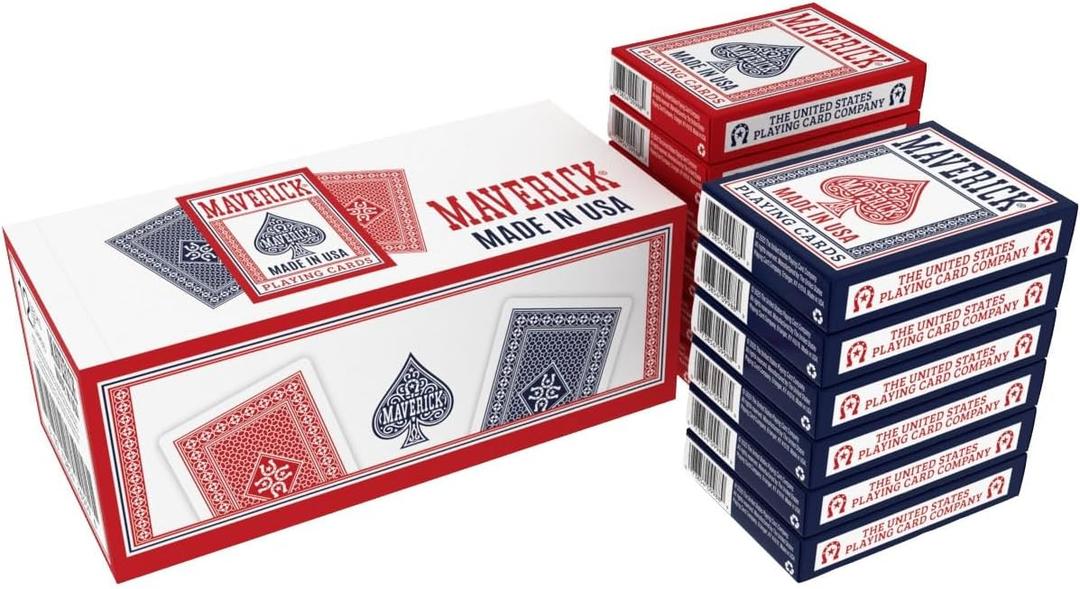 Maverick Playing Cards 12 Pack, Made in USA, New and Improved Quality, Standard Index, Red and Blue Decks, Bulk Playing Cards for Poker, Card Games, and Family Game Night