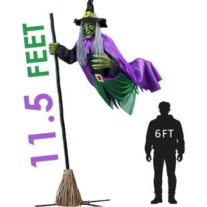 ORIENTAL CHERRY Halloween Outdoor & Indoor Decorations - 11.5 Ft Purple Green Animated Hovering Witch Animatronics, Sound & Touch Activated Sensor - Scary Props House Decor for Garden Yard Lawn