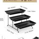 MALACASA 3 Tier Serving Tray, Porcelain Tiered Serving Trays Platters, 12 Inch Serving Stand with Platters,Black Dessert Stand with Collapsible Sturdier Metal Rack,Series PLAT