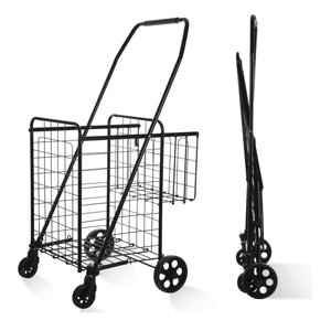 BIEAMA Folding Shopping Cart, Grocery Cart, 200 Lb Capacity, Utility Cart with 360° Rolling Swivel Wheels, Medium & Extra Basket