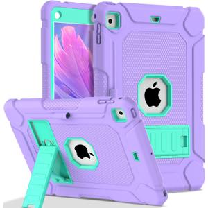 LTROP Case for iPad 6th/ 5th Generation & iPad Air 2, Slim Protective 9.7 Inch iPad Case with Pen Holder and Kickstand, Purple/Green