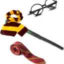 Wizard Cosplay Party Supplies - Wizard Glasses,Magic Wand, Tie,Scarf for Halloween,School Costume Party,Birthday Party Decoration