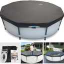 14 Ft Pool Cover, with Automatic Drain Round Pool Cover, One-Piece Quick Installation and Removal Above Ground Pool Cover, Preventing Waterlogging, UV Protected Solar Swimming Pool Cover (Black)