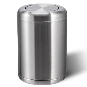 Waste Can 3 Gallon with Swing LidBrushed Stainless Steel Trash CanMetal Cylindrical Garbage CanBrass Wastebasket Bin for Bathroom,LivingRoom,Office,Kitchen,Bedroom,Hotel (Sliver)