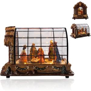 VCUTEKA Christmas Village Collectible Building, Animated Christmas Village Greenhouse Musical Village Perfect Addition to Your Xmas Indoor Decorations or Holiday Displays, Brown (Black)