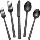KINGSTONE 60 Pcs Black Hammered Silverware Set for 12, 18/10 Stainless Steel Heavy Duty Flatware Set, Tableware Cutlery Utensil Sets for Home Restaurant Dishwasher Safe