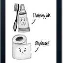 Kids Bathroom Decor Cute Children's Bathroom Wall Art Funny Canvas Print Framed Modern Black and White Picture Artwork for Guest Restroom (14"L x 11"W, J003)