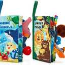 hahaland Baby Toys 0-6 Months - Crinkle Books for Babies 2-Pack, Soft Cloth Sensory Touch Feel Baby Book 6-12 Months Infant Tummy Time Toys 0-3 Month Newborn Boys Gifts Baby Easter Basket Stuffers