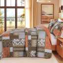 BEDIFANY Farmhouse Cotton Quilts Queen Size for Fall - Lightweight Patchwork Autumn Bedspread Set for Bed Coverlet - Highly-Woven Soft Reversible Bed Spread for All Seasons (Floral Orange) 3 Pieces