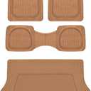 Motor Trend FlexTough 4-Piece Heavy Duty Floor Mats for Cars Trucks SUVs, Automotive Floor Mats Car Mats Full Set Front, Rear & Cargo, Trim-To-Fit Semi-Custom Deep Dish All Weather Rubber Mats - Beige