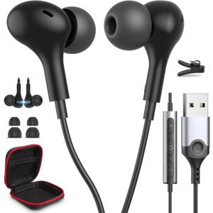 USB Headphones for PC Laptop Magnetic 7.5FT Wired Earbuds Computer Headset with Microphone Mute Volume Control Noise Canceling in Ear Eartips Corded Earphones for MacBook Pro Zoom Meetings Chromebook (Black)