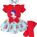 Baby Girls 4th Of July Outfit Short Sleeve Embroidery Letters Romper With Stars Shorts Tulle Dress Cute Summer Outfit 6-9M