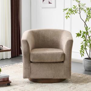 Christopher Knight Home Coles 360 Velvet Swivel Accent Chair, Living Room Barrel Swivel Chair with Iron Frame, Wooden Velvet Club Chair with Rotation, No Assembly Required, Light Brown+Walnut