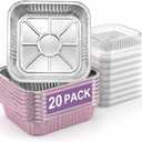 20 Pack Pink 8x8 Inch Disposable Aluminum Foil Pans | Clear Plastic Lids, Square Cake Pans, Baking, Meal Prep & Storage, Heating & Cooking