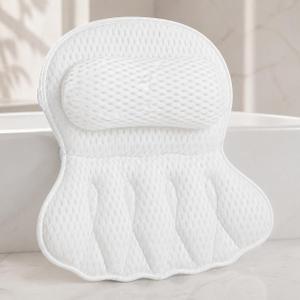 4D Air Mesh Bath Pillow for Tub, Soft Bathtub Cushion with 6 Non-Slip Suction Cups for Head, Neck & Back Support, Machine Washable Spa Pillow, White
