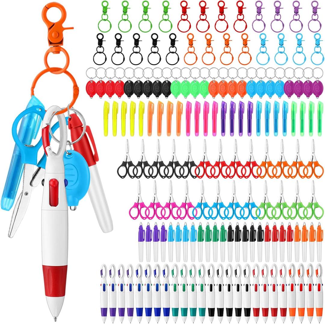 Nezyo 150 Pcs Nurses Pen Set for Badge Accessories Mini Marker Pen Foldable Scissors Retractable Ballpoint Highlighters LED Flashlight Keychain Bulk for Nurse Gift Women(Classic Color)