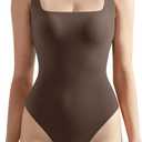 SUUKSESS Women Sexy Square Neck Thong Bodysuit Backless Sleeveless Tank Tops (Medium, Brown)