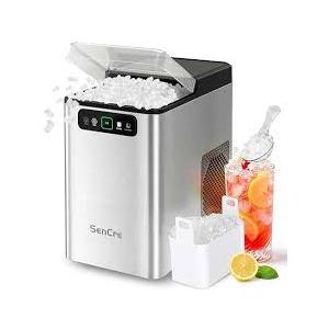 Nugget Ice Maker Countertop 40Lbs/24H Soft Chewable Ice Machine Pellet Crushed Ice Makers, One-Click Operation Auto Self-Cleaning Stainless Steel with Scoop for Home Kitchen Office, Silver