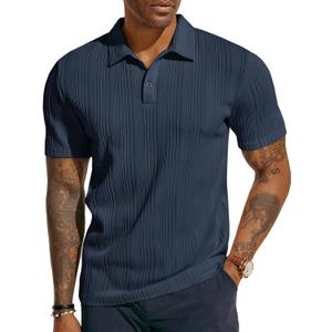 PJ PAUL JONES Mens Polo Shirts Textured Knit Polo Stretchy Regular Fit Collared Golf Shirts (S)