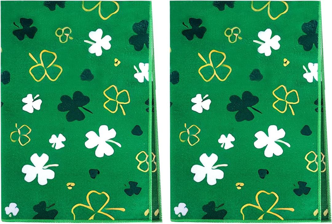 hoyuwak Microfiber St. Patricks Day Kitchen Dish Towels  2-Pack, 18 x 26 Inches  Ultra-Soft, Highly Absorbent, Reusable  Cute Irish & Spring Festive Decor for Home (Large, Green)