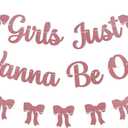 Girls Just Wanna Be One Banner - Girls First Birthday Decorations, Pink Bow 1st Birthday Banner for Kids 1st Bday Anniversary Party, Girl Just Wanna Be One Bday Party Supply Rose Gold Glitter