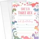 She's A Three Rex - Dinosaur Themed 3rd Birthday Party Invitations for Boys, Girls, Kids - 20 Invitation Cards 4"x6" with 20 Envelopes - Dinosaur 3rd Birthday Party Invites.(159)