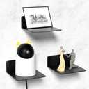 Wisfame Small Wall Shelves Set of 3, 5 Inch Metal Display Ledges for Small Models, Funkos, Collectibles, Little Statues, Adhesive Floating Shelves for Bathroom, Living Room, Bedroom (Black), 4.9" x 4.9"-3PCS