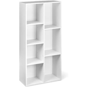 Amazon Basics 7 Cube Organizer Bookcase, Storage Shelf for Home and Office, Display Storage Organizer, Sturdy with Easy Assembly, 9.25"D x 19.49"W x 41.73"H, White, 9.3 D x 19.5 W x 41.8 H in