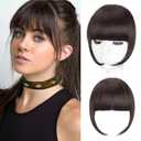 Clip in Bangs, Synthetic French Bangs Hair Clip, Medium Brown Fake Bangs Fringe with Temples Hairpieces for Women Natural Curved Hair Extensions for Daily Wear