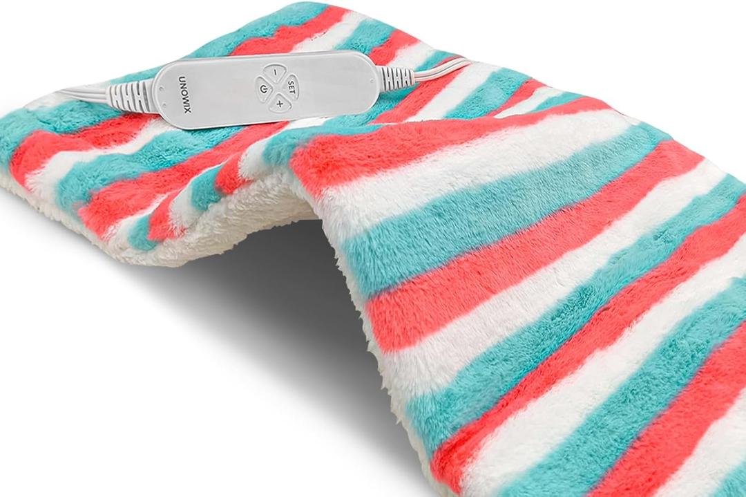 UNOWIX XL Electric Heating Pad for Back Pain Relief - 12 Heat Levels, 8 Timers, Moist Heat Option, Cute Plush Heat Pad, Gifts for Women, Men, Mom, Dad, Machine Washable-Rainbow-L(12" x 24")