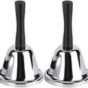 MROCO Loud Hand Bell, 2 Pack Silver Steel Hand Bells for Adults, Dinner Bells for Inside Classroom Bell, for Food Line, Alarm, Jingles, Ringing