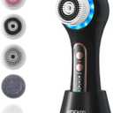 Face Scrubber Exfoliator,Facial Cleansing Brush Rechargeable IPX7 Waterproof with 5 Brush Heads,Electric Face Spin Brush for Exfoliating, Massaging and Deep Cleansing (Black+Gold)