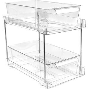 1 Pack 2-Tier Bathroom Under Sink Organizers and Storage - Clear Stackable Containers for Kitchen, Pantry, Vanity, Medicine Cabinet, Makeup, and Counter with Pull-Out Track