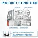 Headlights for 92-96 Ford F150 F250 F350 Bronco 1992 1993 1994 1995 1996 Replacements Assembly Chrome Housing Amber Reflector