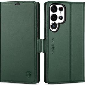 SHIELDON Case for Galaxy S25 Ultra 6.9", Genuine Leather Wallet Case with RFID Blocking Card Holder Kickstand Shock Absorbing Protective Cover Compatible with Galaxy S25 Ultra 2025 - Evergreen
