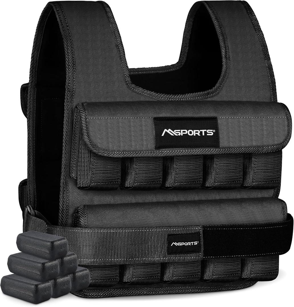 MSPORTS Premium Weighted Vest for Women & Men – Adjustable 11–65 lb, Running Vest, Walking Weighted Vest, Tactical Style Training Vest for CrossFit, Strength, Cardio & Home Workouts (Black, 35 lb)