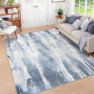 INGEROOM 5x7 Area Rugs - Machine Washable Rug Washable Rug Non-Slip Backing Modern Abstract Area Rug for Living Rooms Bedrooms and Dining Rooms Easy to Clean (Blue and Gray, 5' x 7')