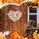 3 x BBTO Thanksgiving Pumpkin Welcome Sign Door Decor Hello Fall Wood Hanging Decoration Autumn Wooden Signs Rustic Fall Decorative for Porch Home Wall Indoor Outdoor Decor(Heart)