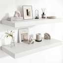 12 Inch Deep Floating Shelves for Wall, 36 Inch Wide Wall Shelves Set of 2, 2 Inch Thick Heavy Duty Invisible Wall Mounted Shelves for Kitchen Living Room,White, 35.4”Wx11.6”Dx2”H,Set of 2