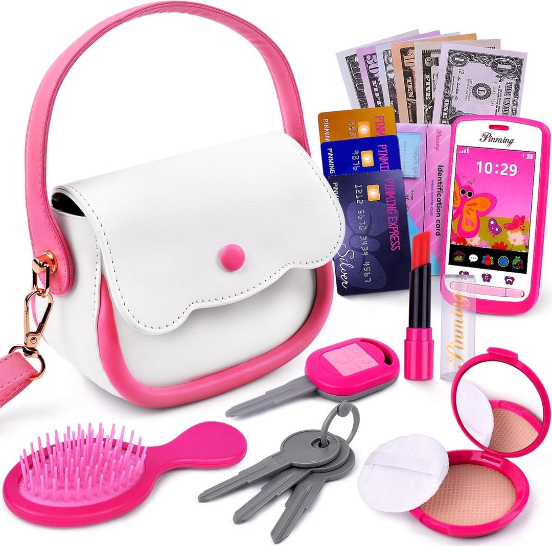 GJZZ Play Purse for Little Girls Toys - Toddler Purse Set Pretend Play Makeup Toys for 3 4 5 6 7 Year Old Girls, Kids Toy Purse Birthday Gifts for Ages 3-5 4-5 6-8 Years Old