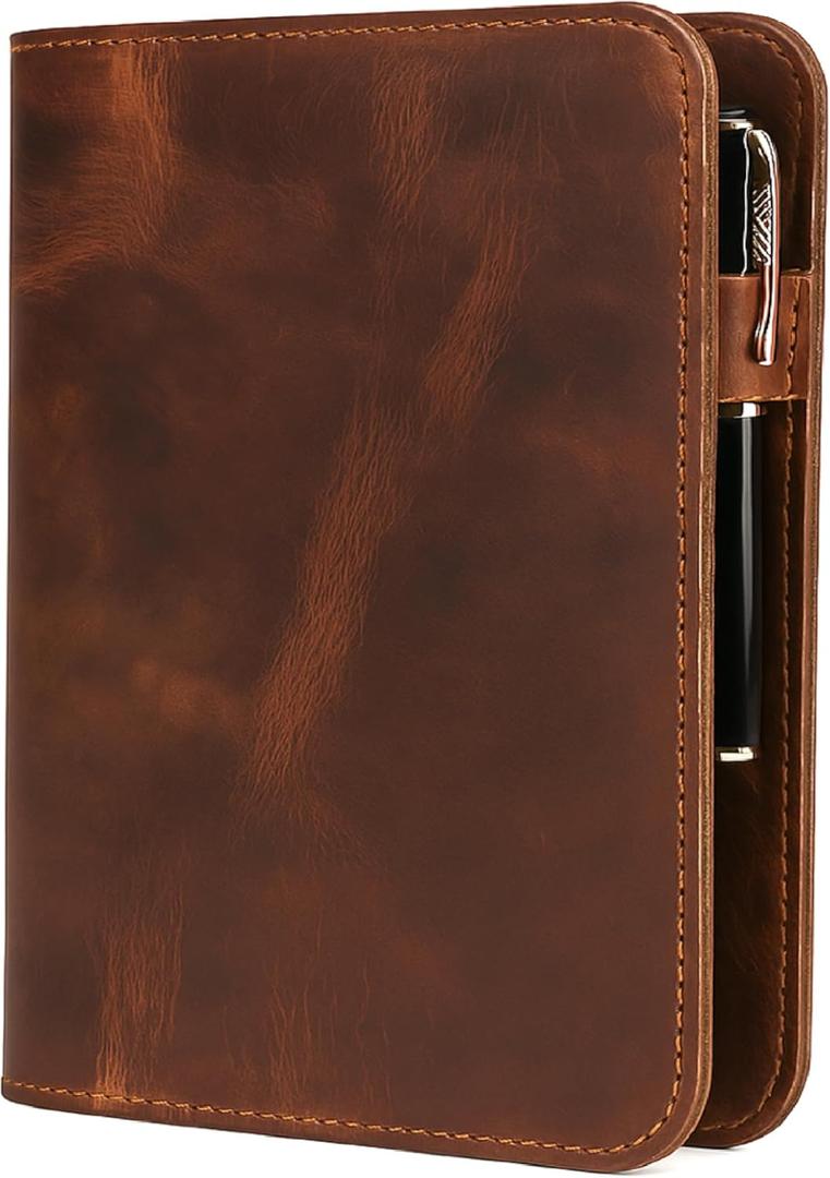 A5 Leather Journal Cover (Tan) Refillable Notebook Protector 6" x 9" with Pocket, Card Slots, Pen Holder for Men & Women, Handmade A5 Leather Notebook Cover for Travelers & Writers