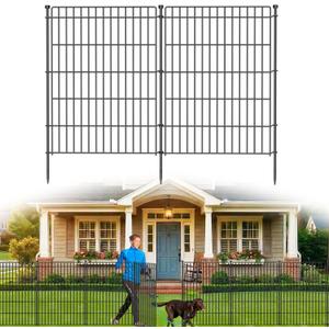 10 Panels No Dig Garden Fence with Gate, 44in(H)  23.6ft(L) Decorative Metal Outdoor Dog Fence, Rustproof Pet Fencing for Yard, Patio, Flower Bed -Temporary Fencing| Easy to Install