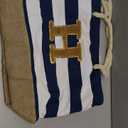 Becokan Beach Bag Initial Beach Tote with Makeup Bag for Travel Work Storage Personalized Birthday Gifts for Women Her (Dark Blue 2 Pcs)