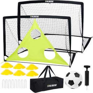 6x4 ft Kids Soccer Goals for Backyard Set of 2- Portable Pop Up Soccer Net for Backyard for Kids Toddler Youth, Soccer Training Equipment+ Soccer Goal Target, Ball and Cones, Outdoor Soccer Game (Black)