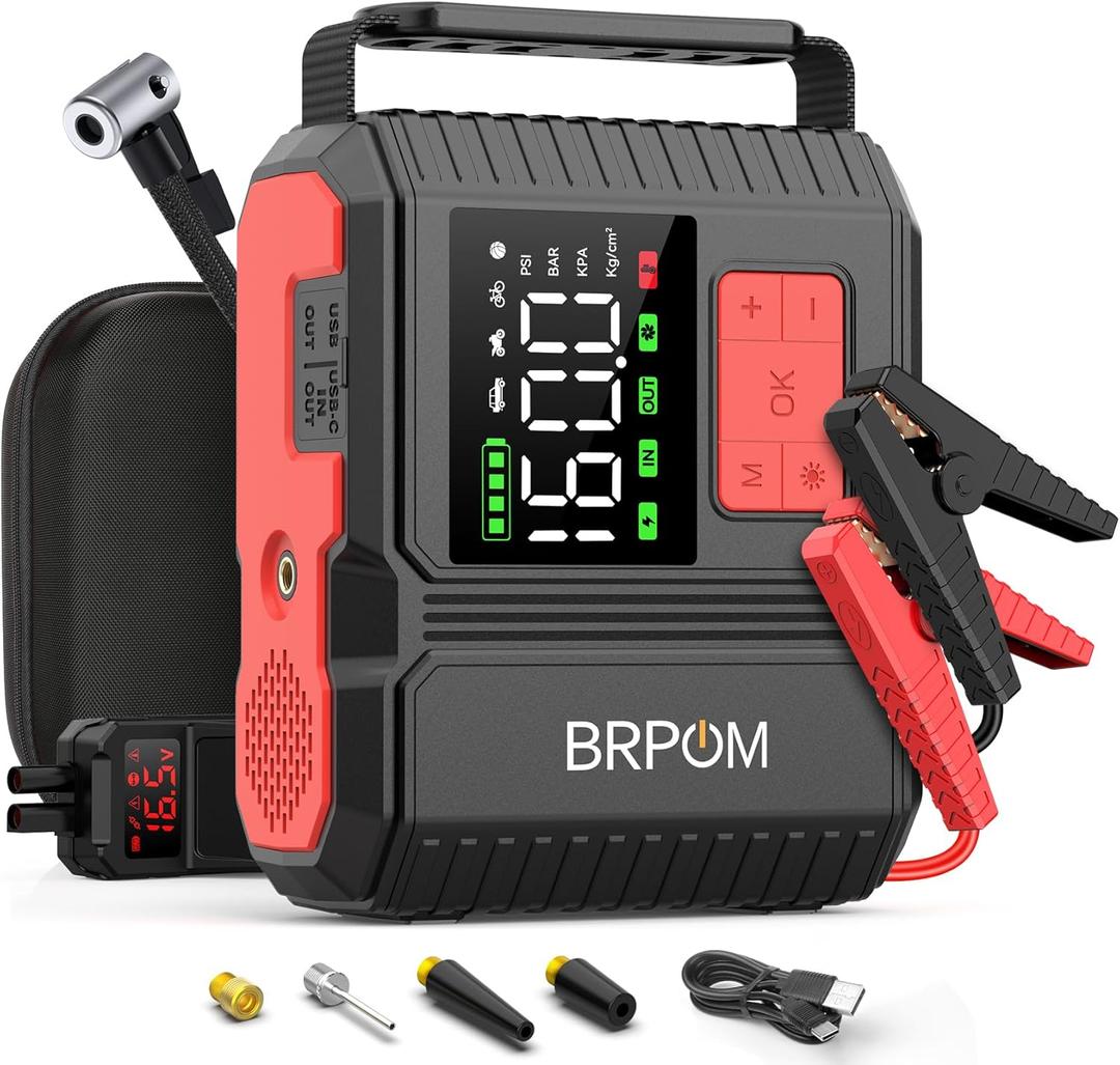Car Jump Starter with Air Compressor, 9000A Peak 26800mah (Up to All Gas or 12.0L Diesel Engine, 50 Times) Portable160PSI Jump Starter 12V Auto Battery Jump Pack Quick Charge