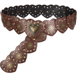 Women Wide Western Disc Belt Cowgirl Boho-Concho Leather Belts for Jeans Dress (Length 45'' (fit waist size below 40''), Brown-love)